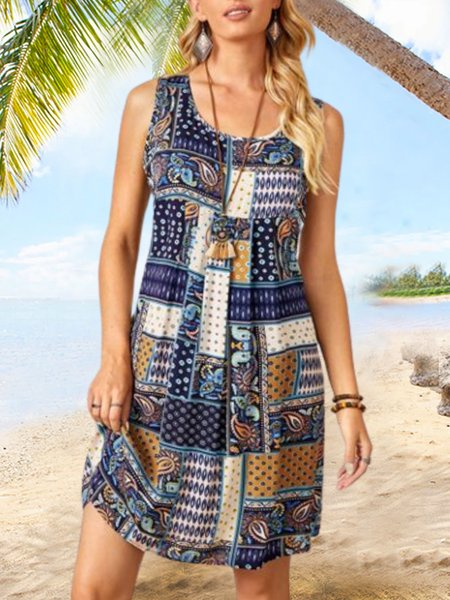 

Vacation Tribal Loosen U-Neck Dresses, Multicolor, Dresses