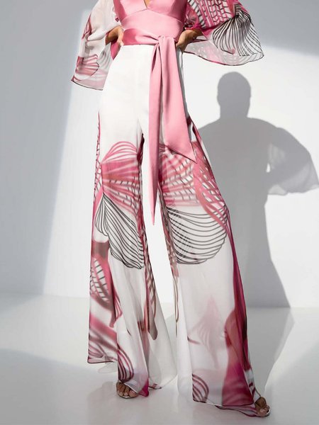 

Butterfly Elegant Regular Fit Pants, Pink, Wide Leg Pants
