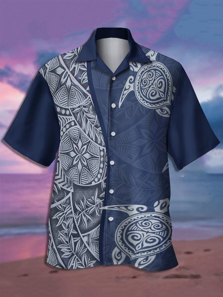 

Vintage Hawaiian Graphic Men's Casual Short Sleeve Shirt, Navyblue, Men's Floral shirt