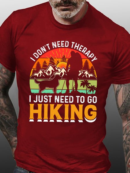 

I Just Need To Go Hiking，Cotton Crew Neck Short Sleeve T-Shirt, Red, T-shirts