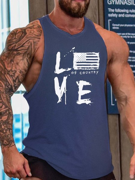 

American flag Sleeveless Casual Tank Top, Gray, Tank Tops