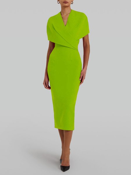 

Skinny Cross Front Elegant Bodycon Midi Dress, Green, Midi Dresses