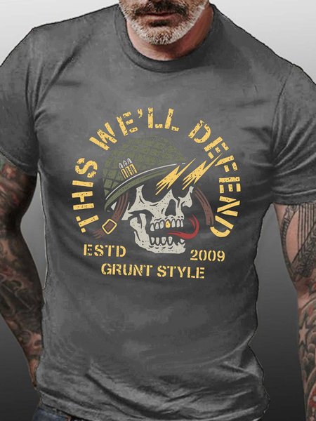 

skull Letter Casual T-Shirt, Gray, T-shirts