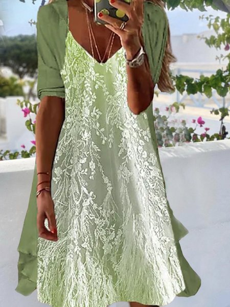 

Vacation V Neck Ombre Two Piece Sets, Green, Suit Set