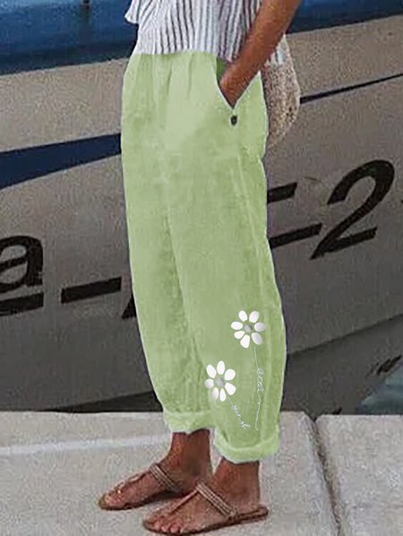 

Floral Casual Pants, Green, Pants