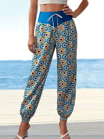 

Floral Jersey Casual Casual Pants, Multicolor, Pants