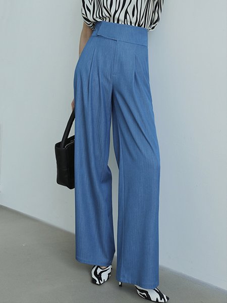 

Work Solid Elegant Fashion Straight Leg Pants, Blue, Wide Leg Pants
