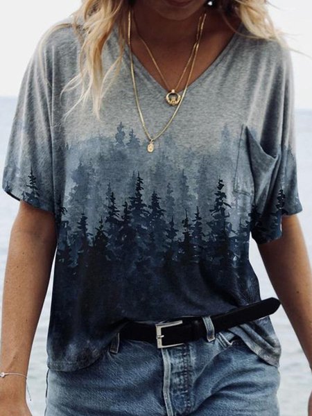 

Basics V Neck Tops, Blue, T-Shirts