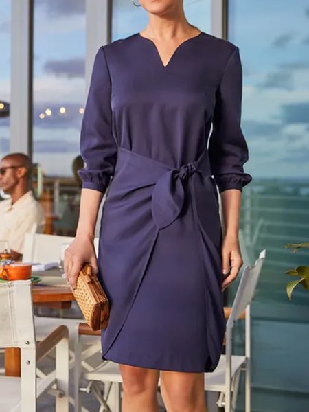 

Acetate loose elegant dark blue shirt short dress plus size, Dresses