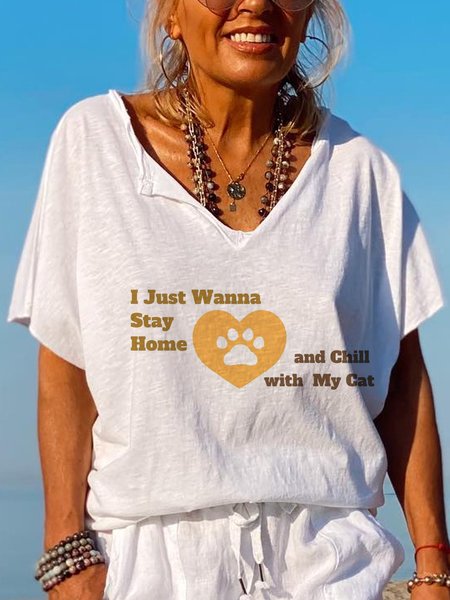 

Lilicloth x Kat8lyst Chill With My Cat V-neck T-shirt, White, T-shirts