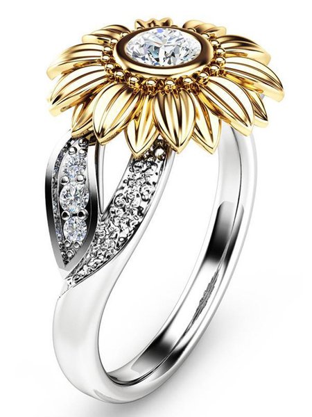 

JFN Vintage Sunflower Floral Diamond Ring, As picture, Rings