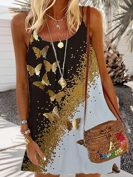 

Spaghetti Butterfly Vacation Loosen Dresses, Multicolor, Dresses