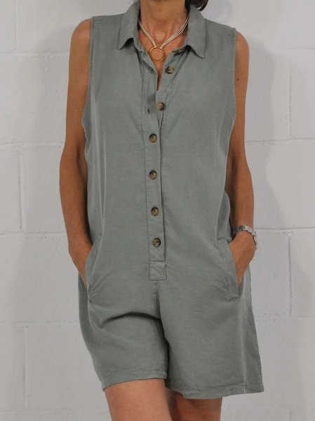 

Shirt Collar Loosen Casual Jumpsuit & Romper, Gray, Jumpsuits＆Rompers