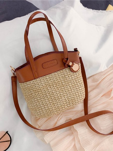 

JFN Woven Bucket Bag Casual Beach Straw Crossbody Bag, Brown, Women's Bags