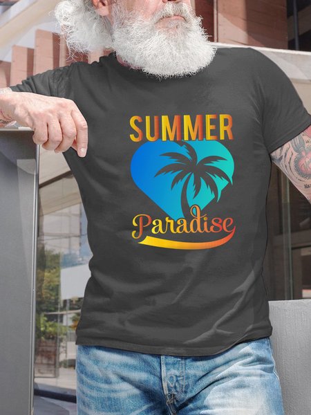 

Summer，Paradise，Casual Crew Neck T-Shirt, Deep gray, T-shirts