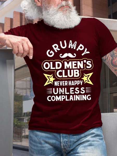 

Funny Saying Grumpy Old Men’s Club Never Happy Unless Complaining Short Sleeve Crew Neck T-Shirt, Red, T-shirts