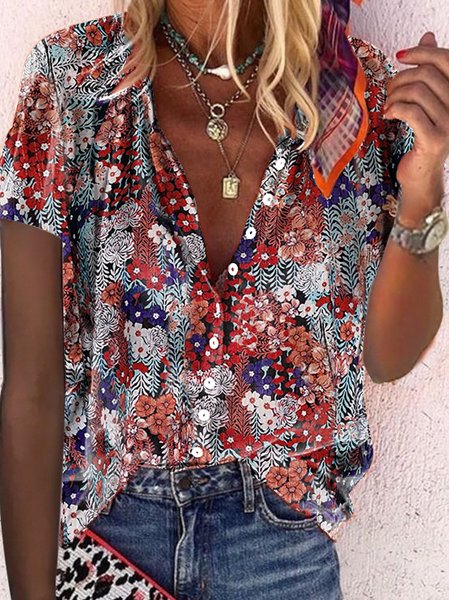 

Raglan Sleeve Floral Tops, Red, Shirts & Blouses