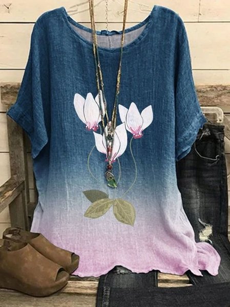 

Casual Batwing Floral Loosen Tops, Multicolor, Shirts & Blouses