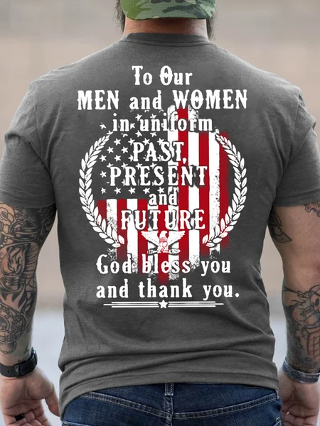 

American Flag God Bless You And Thank You Cotton Vintage Crew Neck T-Shirt, Deep gray, T-shirts