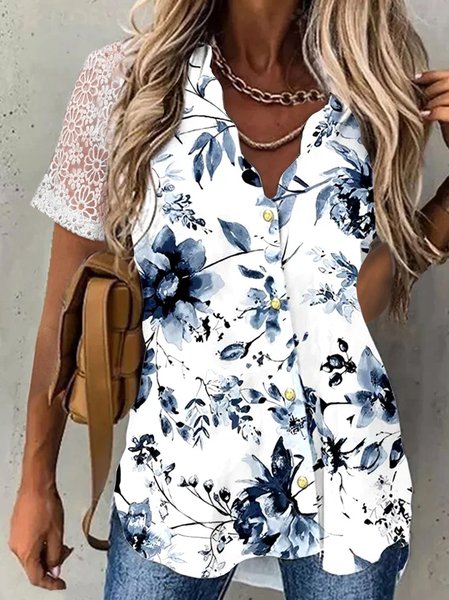 

Casual Batwing Short Sleeve Tops, Blue, Shirts & Blouses
