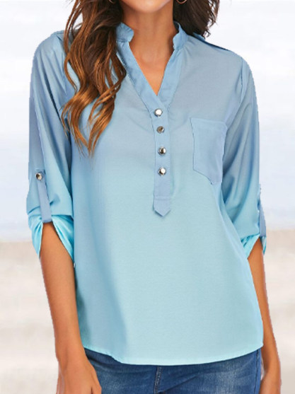 

V Neck Ombre Casual Tops, Multicolor, Blouses & Shirts