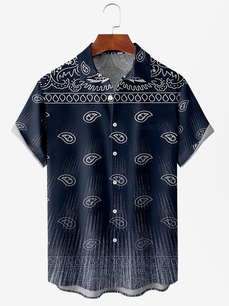 

Men's Cashew Flower Floral Print Moisture-Breathable Fabric Hawaiian Lapel Short Sleeve Shirt, Blue, Men's Floral shirt