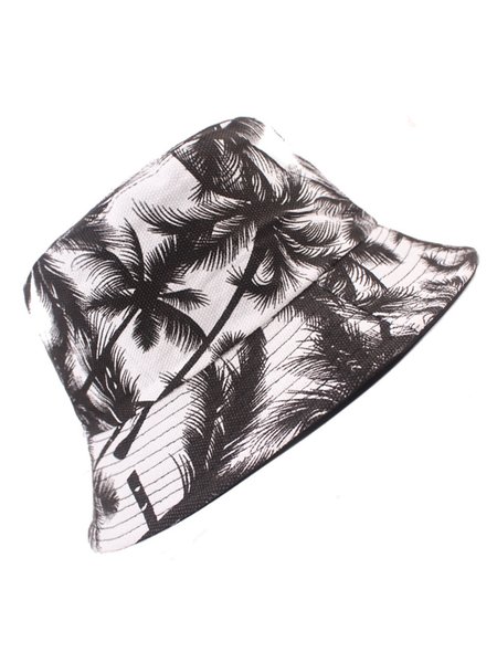 

Men's Holiday Street Personality Coconut Tree Pattern Print Bucket Hat, Black, Men Hats &Scarves&Gloves