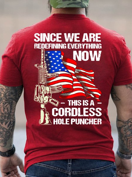 

Since We Are Redefining Everething Now This Is A Cordless Hole Puncher Crew Neck Vintage Cotton T-Shirt, Red, T-shirts