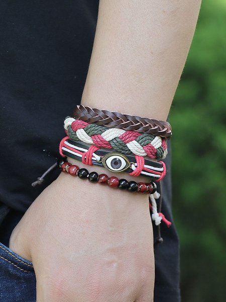 

4 Piece Men's Vintage Eye Pattern Bracelet, Golden, Men Bracelets