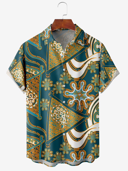

Men's Cashew Flower Floral Print Moisture-Breathable Fabric Hawaiian Lapel Short Sleeve Shirt, Green, Men's Floral shirt
