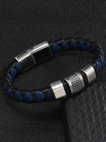 

Men's Vintage PU Metal Bracelet, Blue, Men Bracelets