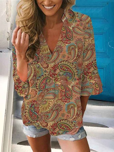 

Paisley Vintage V Neck Blouse, Multicolor, Shirts & Blouses