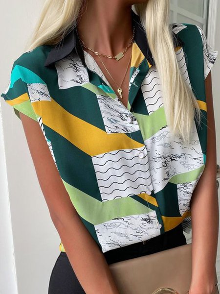 

Geometric Simple Loosen Blouse, Green, Blouses and Shirts