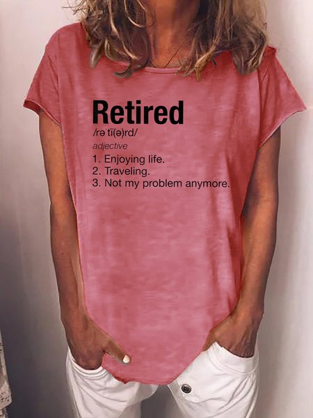 

Retired，Crew Neck Cotton Blends T-Shirt, Red, T-shirts