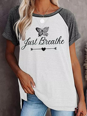 

Cotton Crew Neck Casual Butterfly Loose T-Shirt, Multicolor, T-Shirts