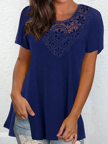 

JFN Crew Neck Cut-out Batwing Short Sleeve Tunic Tops, Blue, T-Shirts
