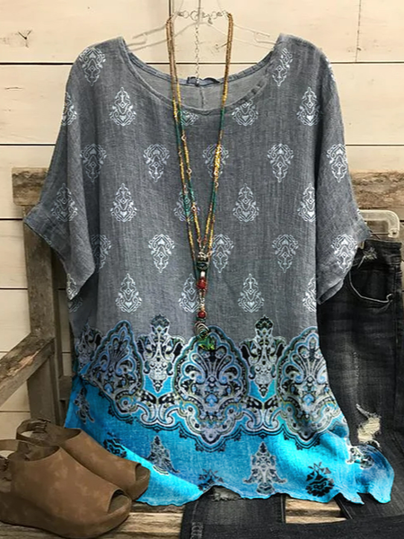 

Vintage Tribal Loosen Tops, Gray, Shirts & Blouses