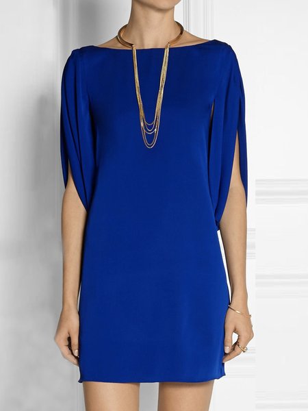 

Daily Half sleeve Boat Neck Plain Blue Dress, Mini Dresses