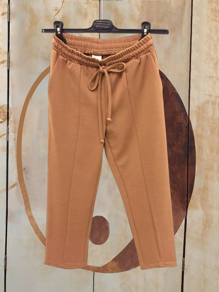 

Elastic waist pocket loose elastic radish pants Cropped Pants Plus Size, Camel, Pants
