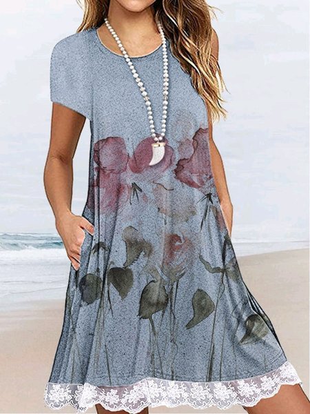 

Floral Regular Fit Vacation Dresses, Blue, Dresses