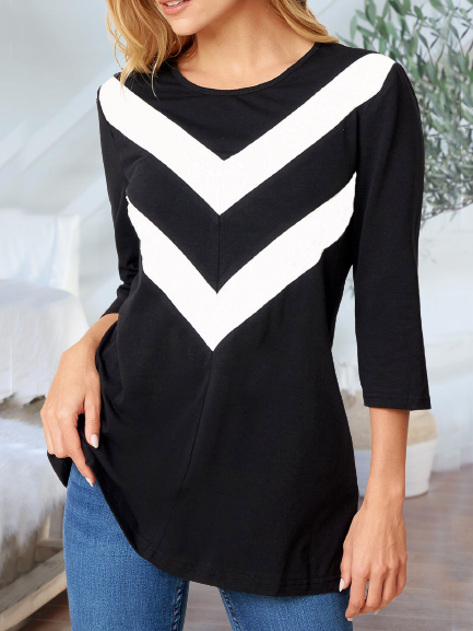 

Casual Geometric Tops, Black, Tunics