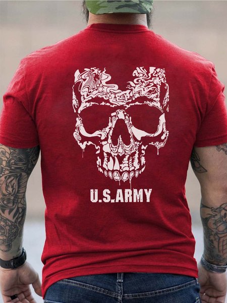 

skull Cotton Short Sleeve T-Shirt, Red, T-shirts