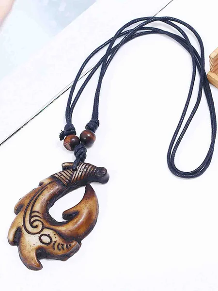 

Men's Vintage Plain Resin Fishbone Necklace, As picture, Necklaces