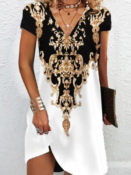

Tribal V Neck Dresses, Black-white, Dresses