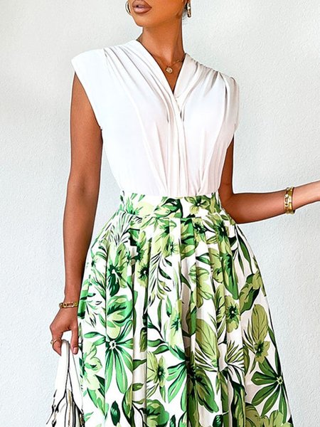 

Solid Elegant V Neck Sleeveless Ruffled Top, White, Tops