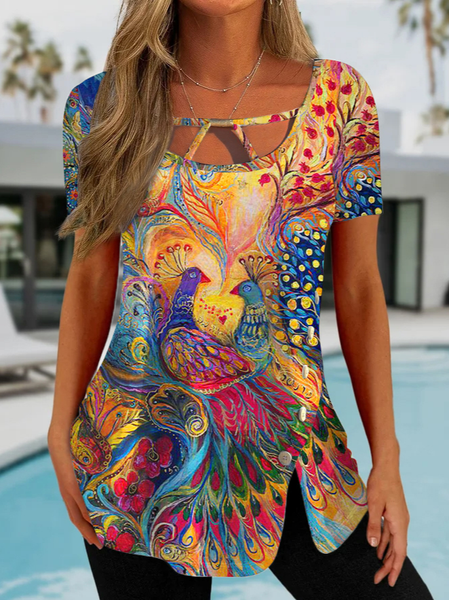 

Casual Ombre Crew Neck T-Shirt, Multicolor, T-Shirts