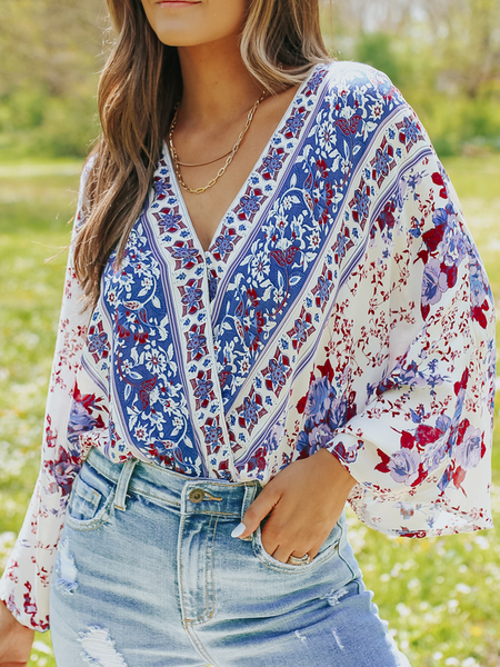 

Floral Casual Loosen Blouse, White, Blouses & Shirts