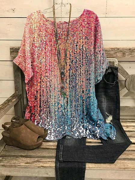 

Batwing Crew Neck Regular Fit Tops, Multicolor, Shirts & Blouses