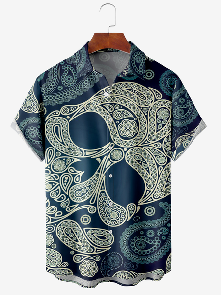 

Men's Cashew Flower Floral Print Moisture Absorbent Breathable Hawaiian Short Sleeve Shirt, Blue, Men's Floral shirt