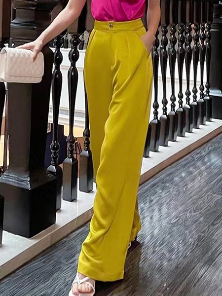 

Elegant Solid Fashion Pockets Wide Leg Pants, Yellow, Wide Leg Pants